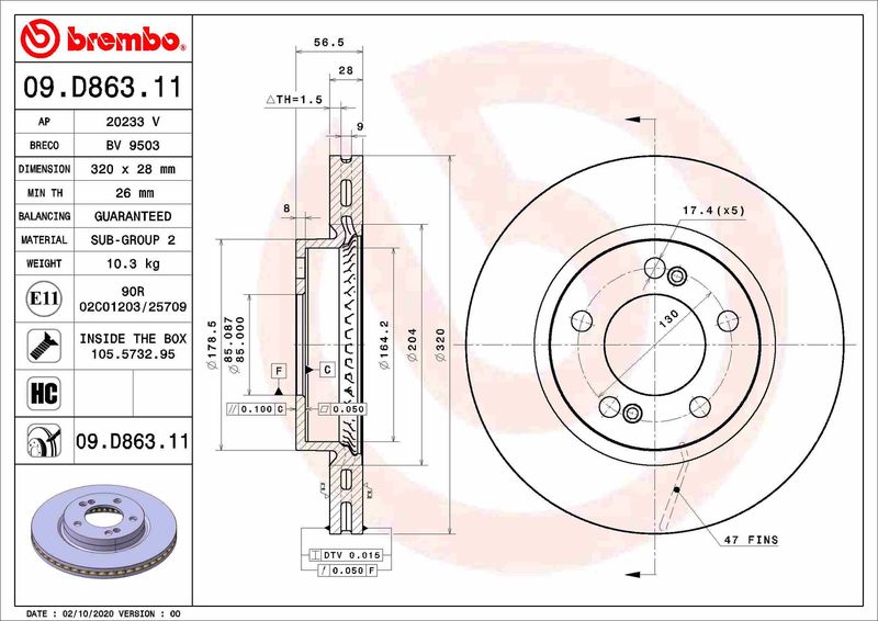 BREMBO 09.D863.11 Brake Disc