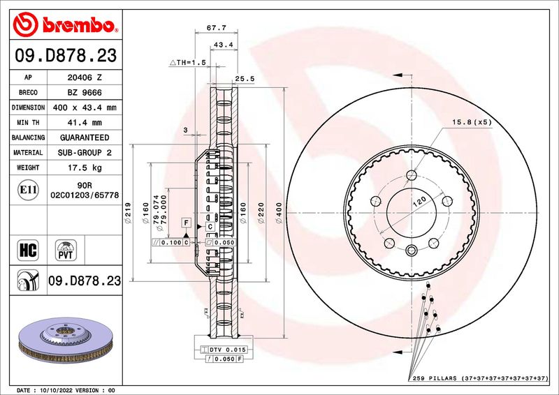 BREMBO 09.D878.23 Brake Disc