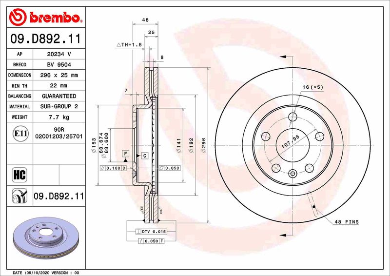 BREMBO 09.D892.11 Brake Disc