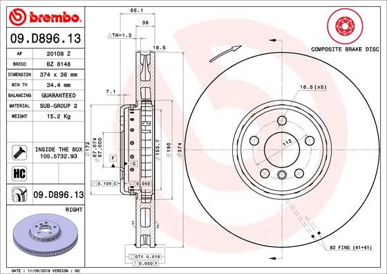BREMBO 09.D896.13 Brake Disc