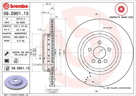 BREMBO 09.D901.13 Brake Disc