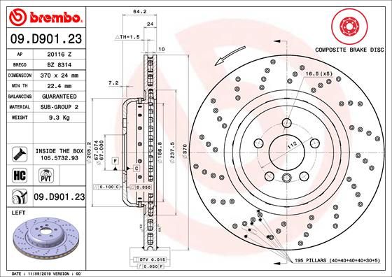 BREMBO 09.D901.23 Brake Disc