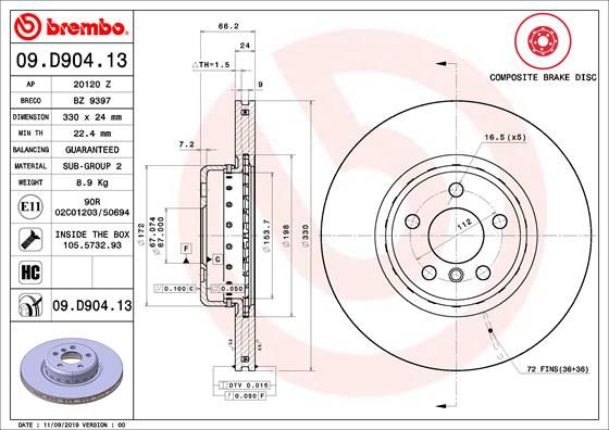 BREMBO 09.D904.13 Brake Disc