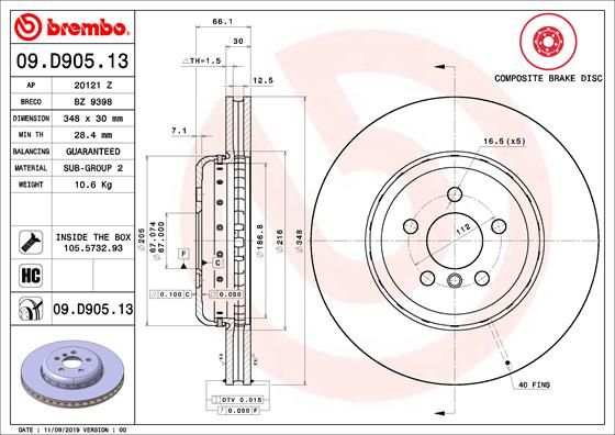 BREMBO 09.D905.13 Brake Disc