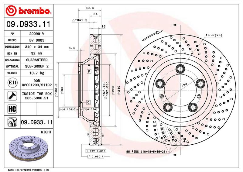 BREMBO 09.D933.11 Brake Disc