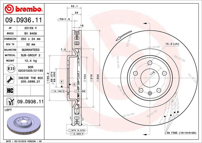 BREMBO 09.D936.11 Brake Disc