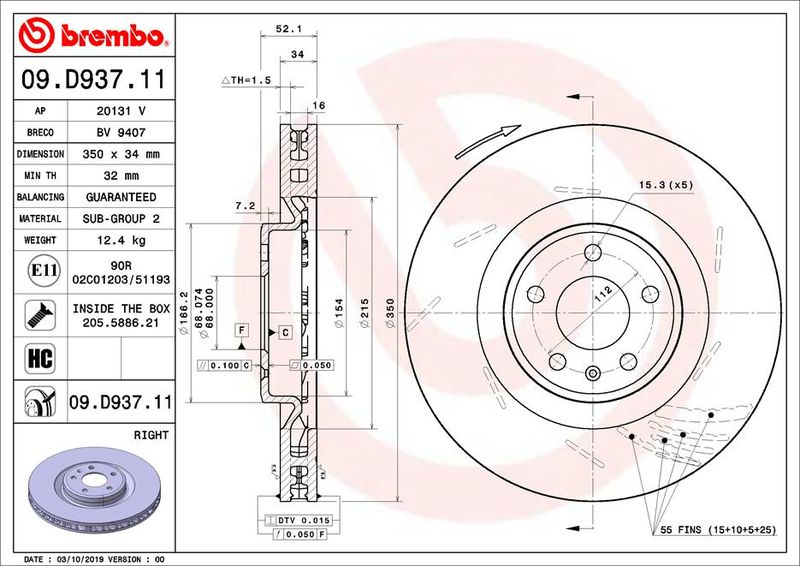 BREMBO 09.D937.11 Brake Disc