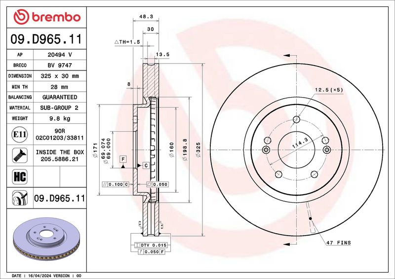 BREMBO 09.D965.11 Brake Disc
