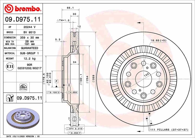 BREMBO 09.D975.11 Brake Disc