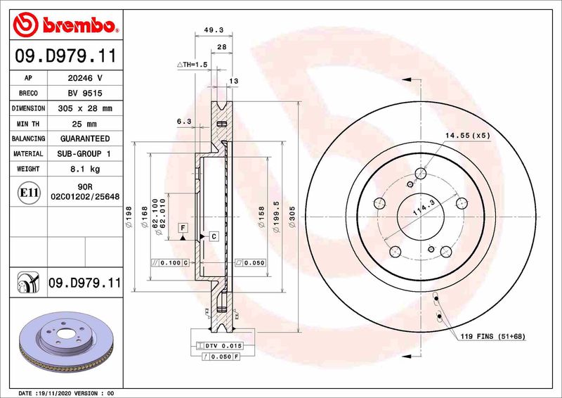 BREMBO 09.D979.11 Brake Disc