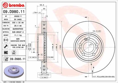 Brake Disc BREMBO 09.D980.11