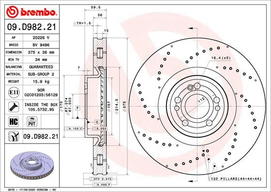BREMBO 09.D982.21 Brake Disc