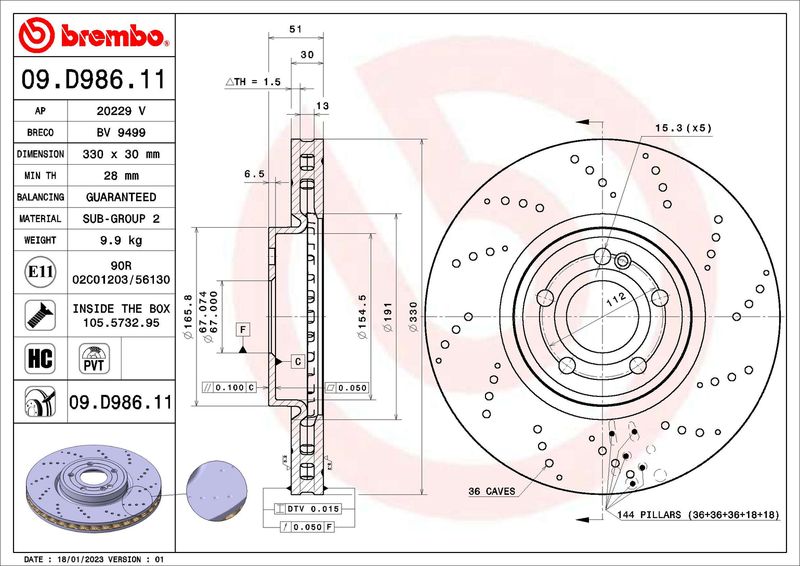 BREMBO 09.D986.11 Brake Disc
