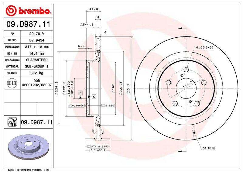 BREMBO 09.D987.11 Brake Disc