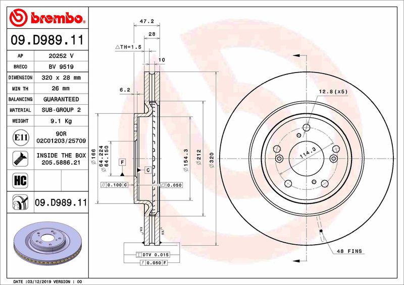 BREMBO 09.D989.11 Brake Disc