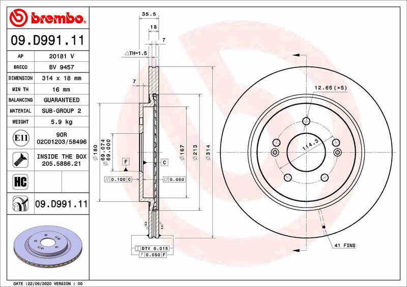 BREMBO 09.D991.11 Brake Disc