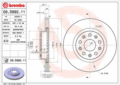 Brake Disc BREMBO 09.D992.11