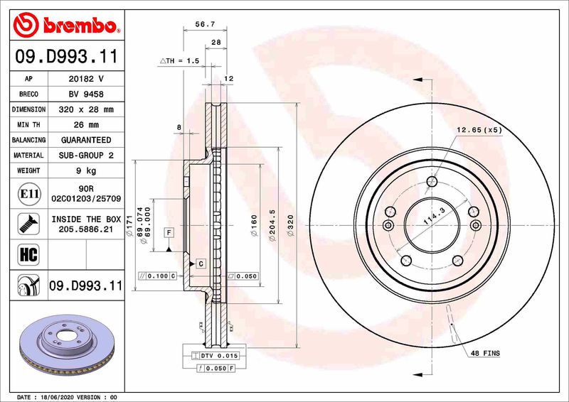 BREMBO 09.D993.11 Brake Disc