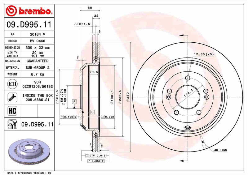BREMBO 09.D995.11 Brake Disc