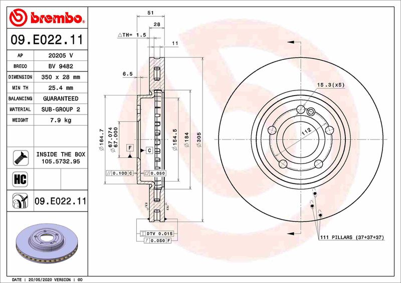 BREMBO 09.E022.11 Brake Disc