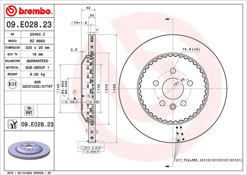 BREMBO 09.E028.23 Brake Disc