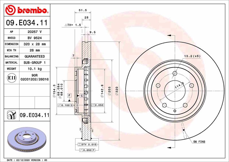 BREMBO 09.E034.11 Brake Disc