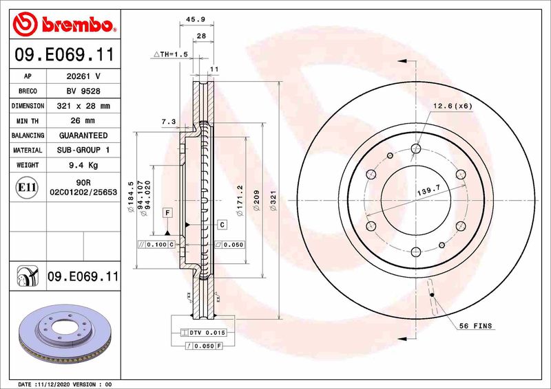 BREMBO 09.E069.11 Brake Disc