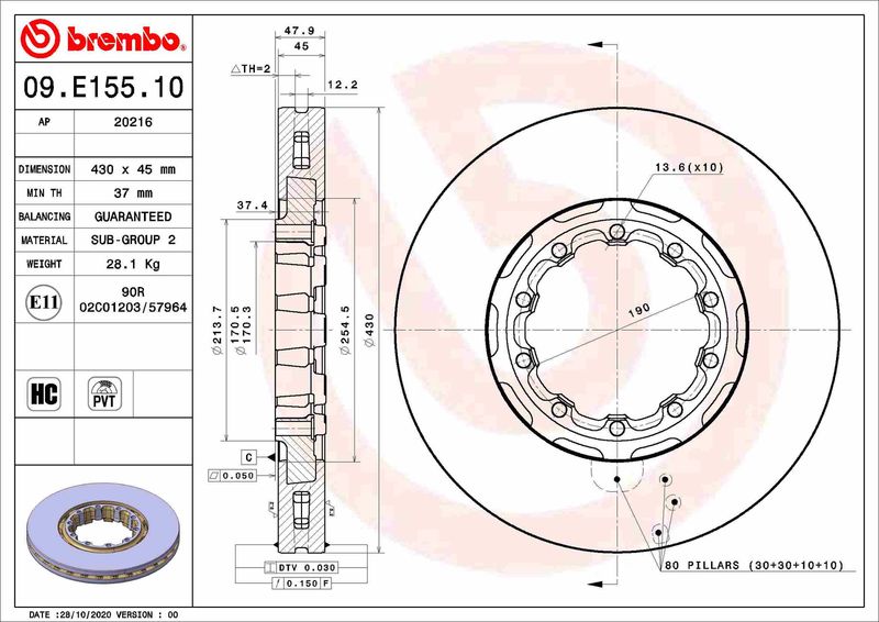 BREMBO 09.E155.10 Brake Disc