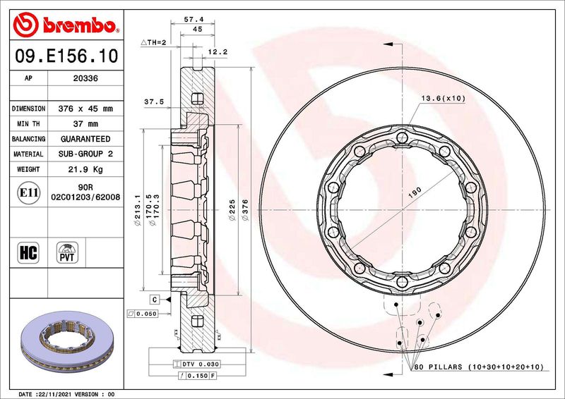 BREMBO 09.E156.10 Brake Disc