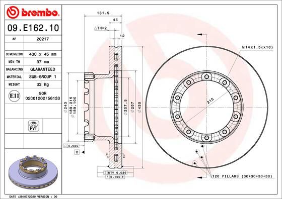BREMBO 09.E162.10 Brake Disc