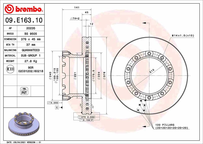 BREMBO 09.E163.10 Brake Disc