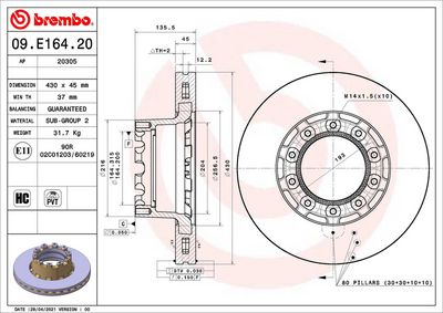 Brake Disc BREMBO 09.E164.20