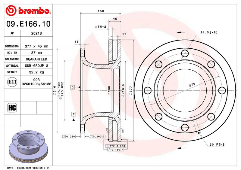 BREMBO 09.E166.10 Brake Disc