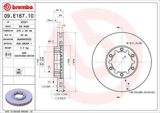 BREMBO 09.E167.10 Brake Disc