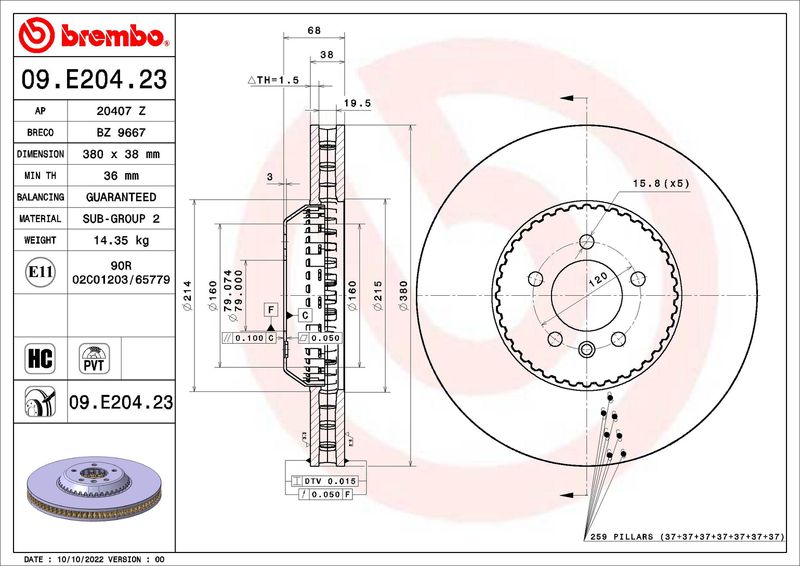 BREMBO 09.E204.23 Brake Disc