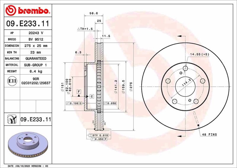 BREMBO 09.E233.11 Brake Disc