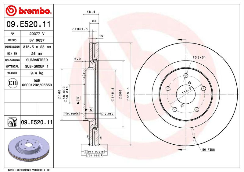 BREMBO 09.E520.11 Brake Disc