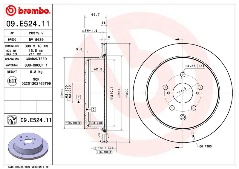 BREMBO 09.E524.11 Brake Disc