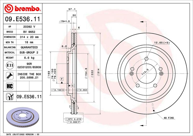 BREMBO 09.E536.11 Brake Disc