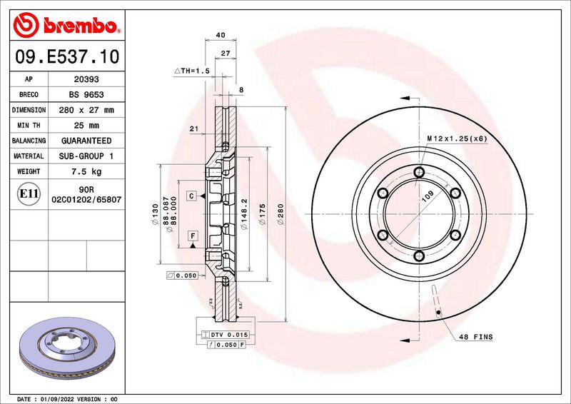 BREMBO 09.E537.10 Brake Disc