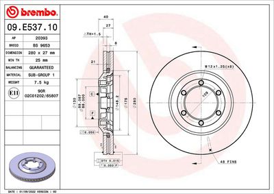 Brake Disc BREMBO 09.E537.10