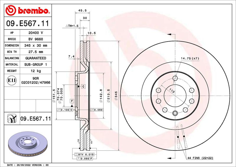BREMBO 09.E567.11 Brake Disc