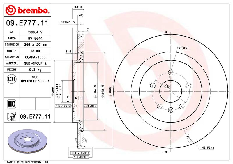 BREMBO 09.E777.11 Brake Disc
