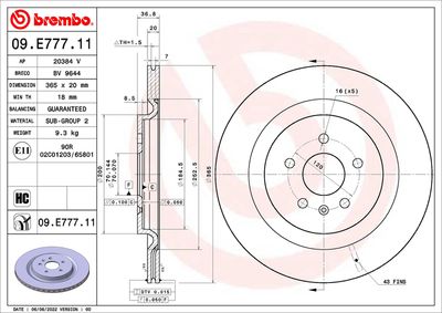 Brake Disc BREMBO 09.E777.11