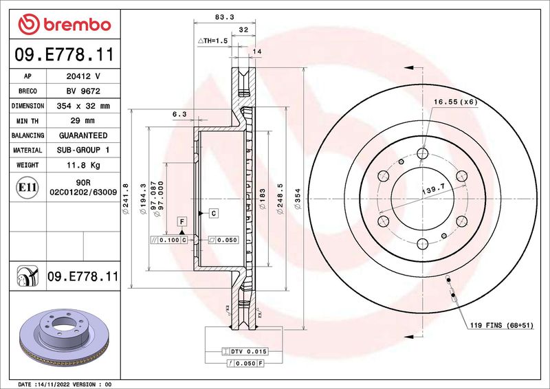 BREMBO 09.E778.11 Brake Disc