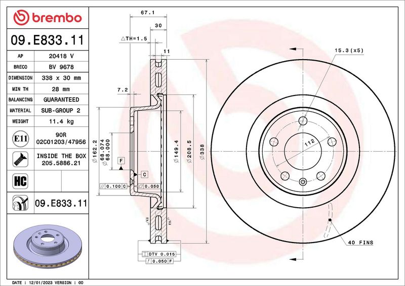 BREMBO 09.E833.11 Brake Disc