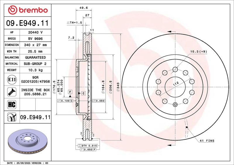 BREMBO 09.E949.11 Brake Disc