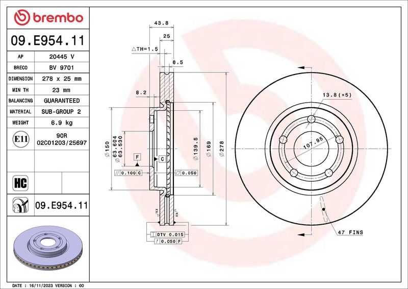 BREMBO 09.E954.11 Brake Disc