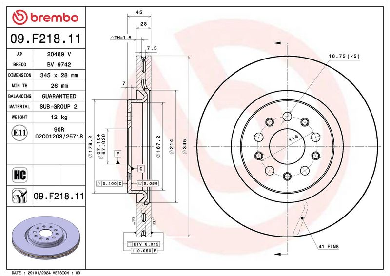 BREMBO 09.F218.11 Brake Disc