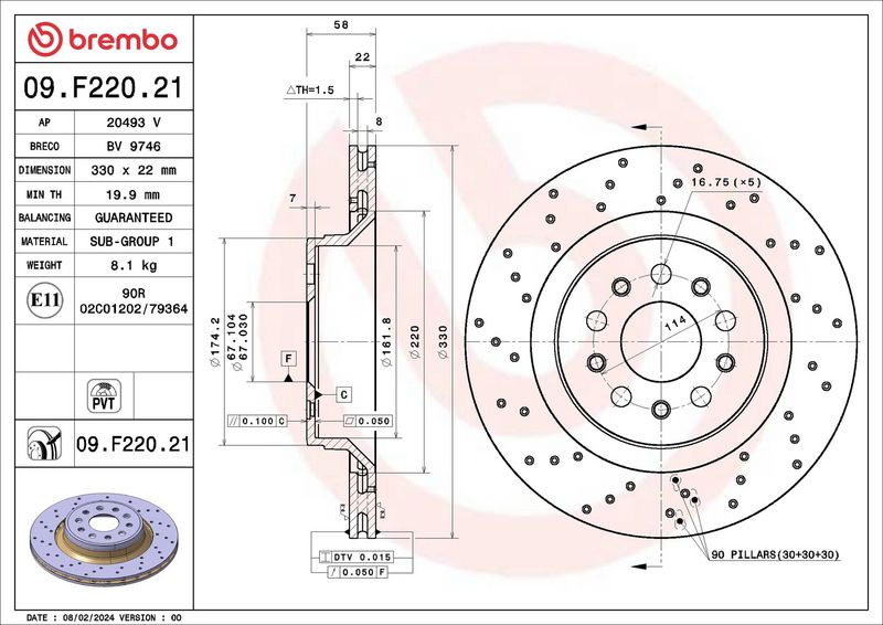 BREMBO 09.F220.21 Brake Disc